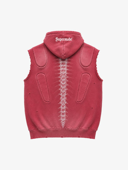 Skull Graphic Padded Distressed Hoodie