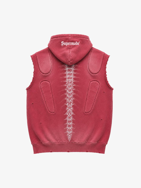 Skull Graphic Padded Distressed Hoodie