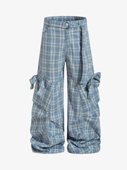 Retro Plaid Lace-Up Cargo Pants 