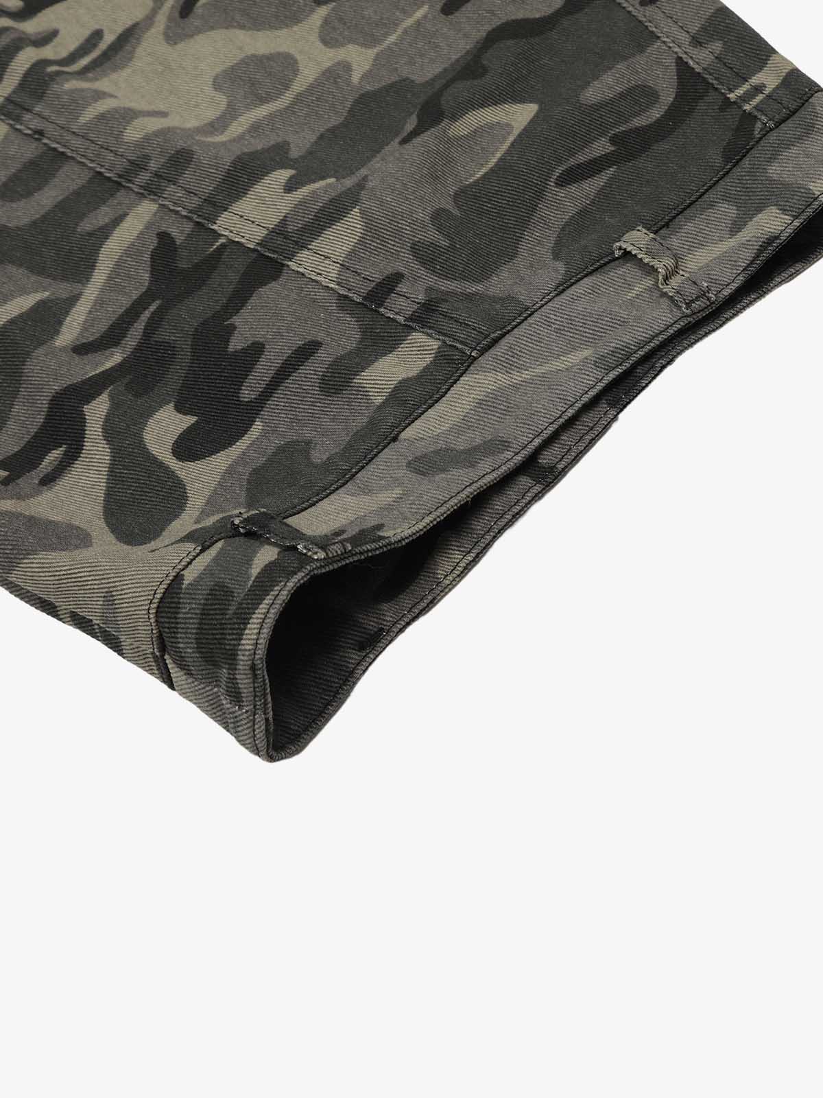 Camouflage Printed Curved Denim Jeans 