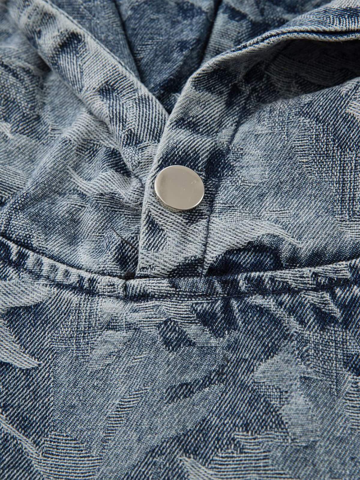 Camouflage Print Denim Hoodie with Front Pocket - Perfect for Casual and Streetwear Styles 