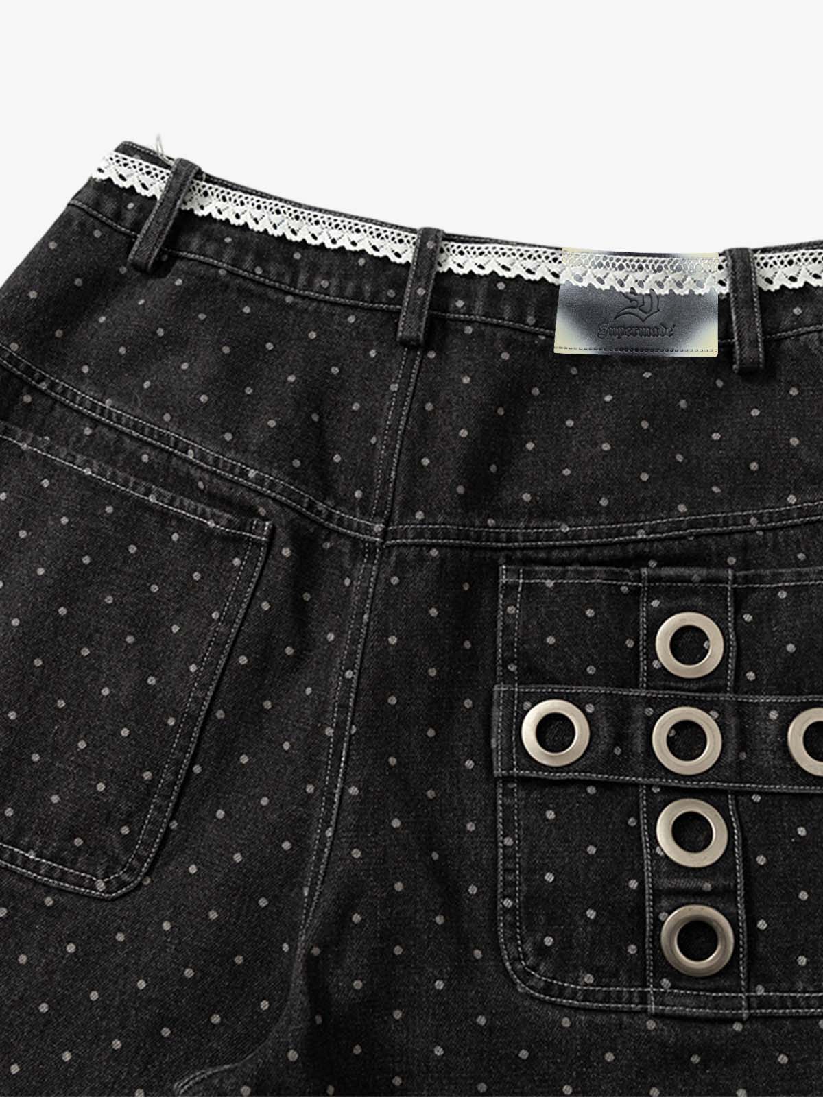 Polka Dot Denim Cargo Shorts