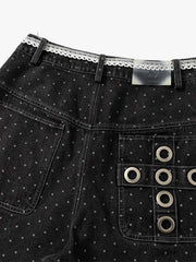 Polka Dot Denim Cargo Shorts