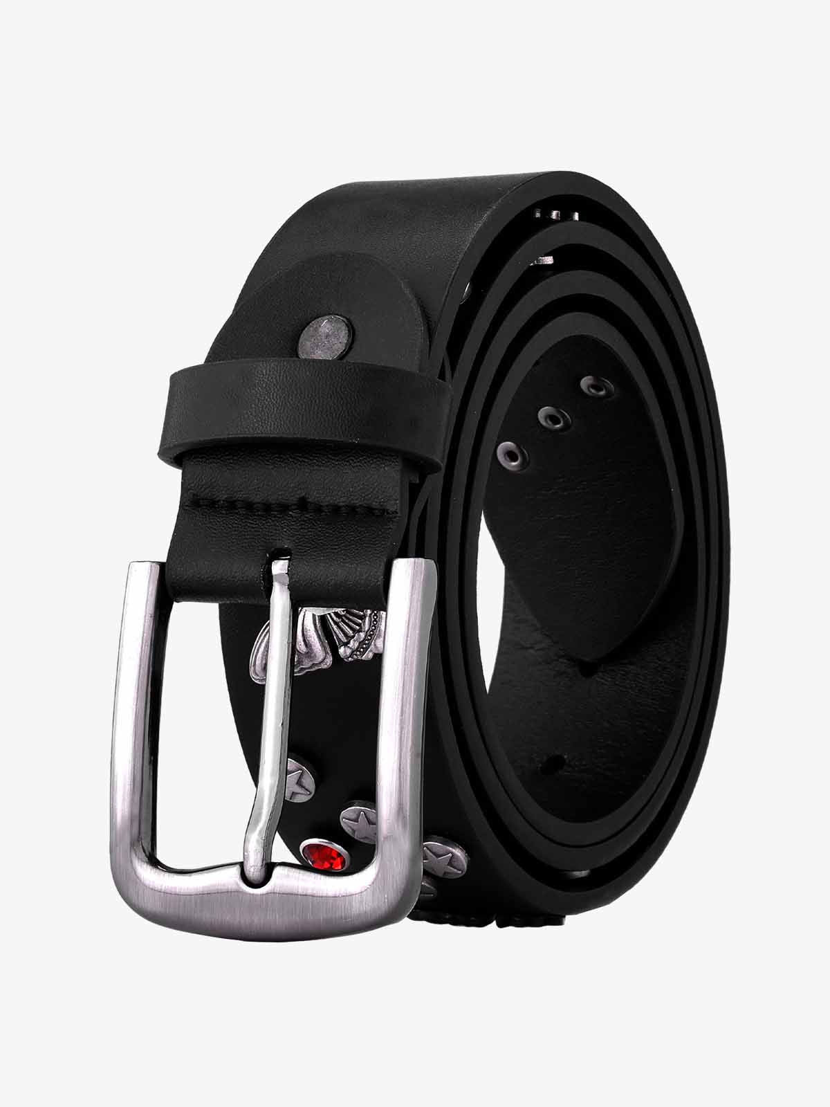 Stylish Butterfly-Embellished Belt with Star Studs and Red Crystals 