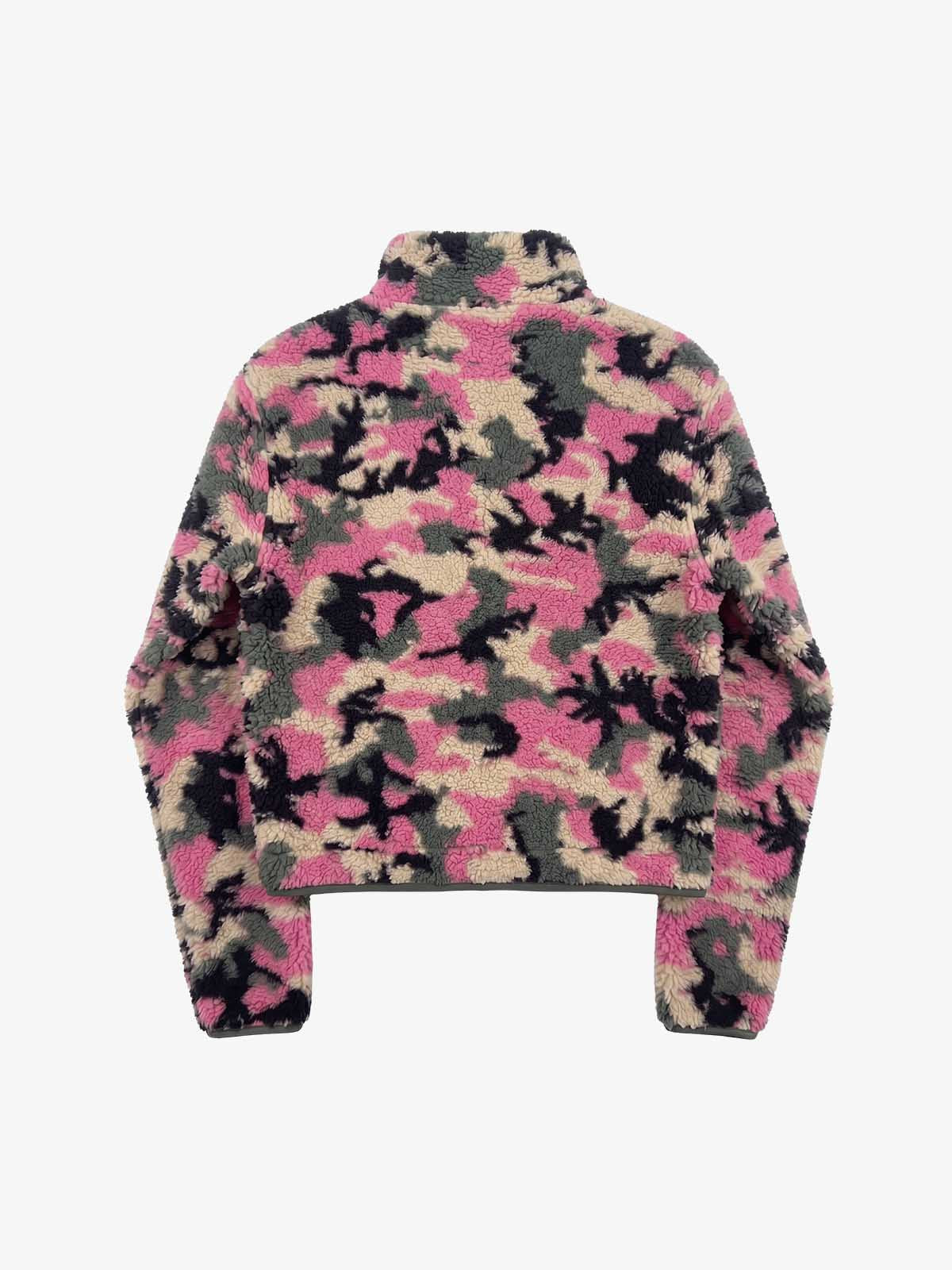 Letter Embroidered Camo Fleece Pullover Jacket