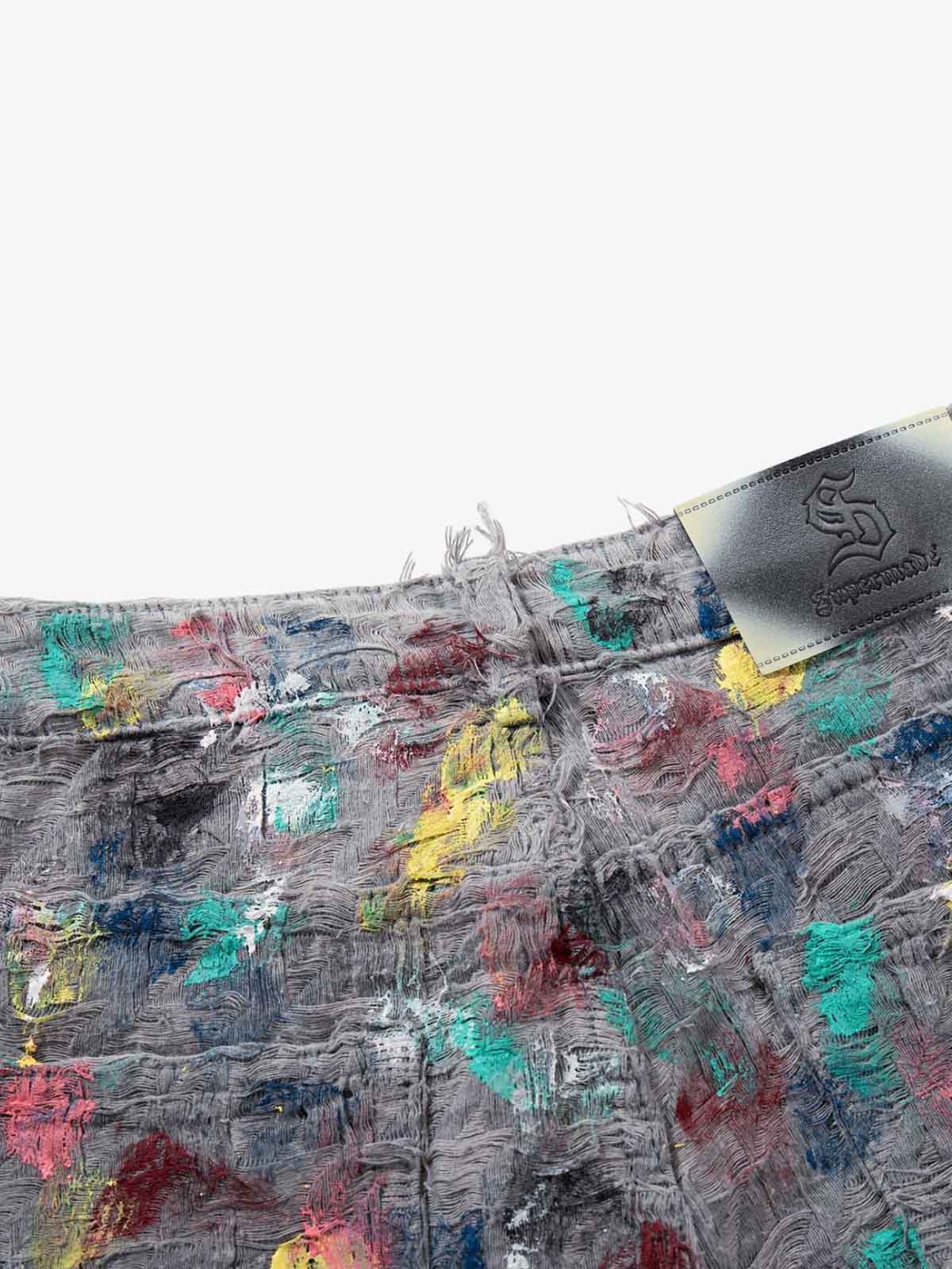 Hand-Painted Frayed Wide Leg Jeans 