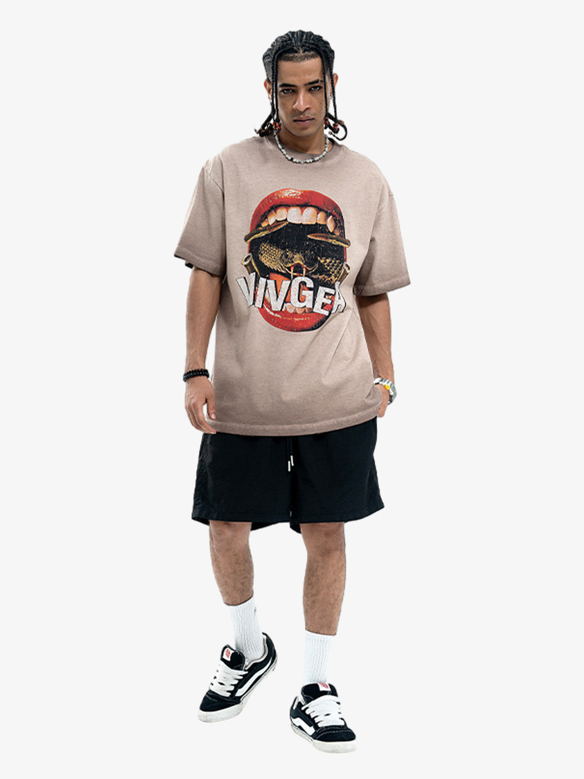 Retro Distressed Snake Scorpion Lips Print T-shirt 