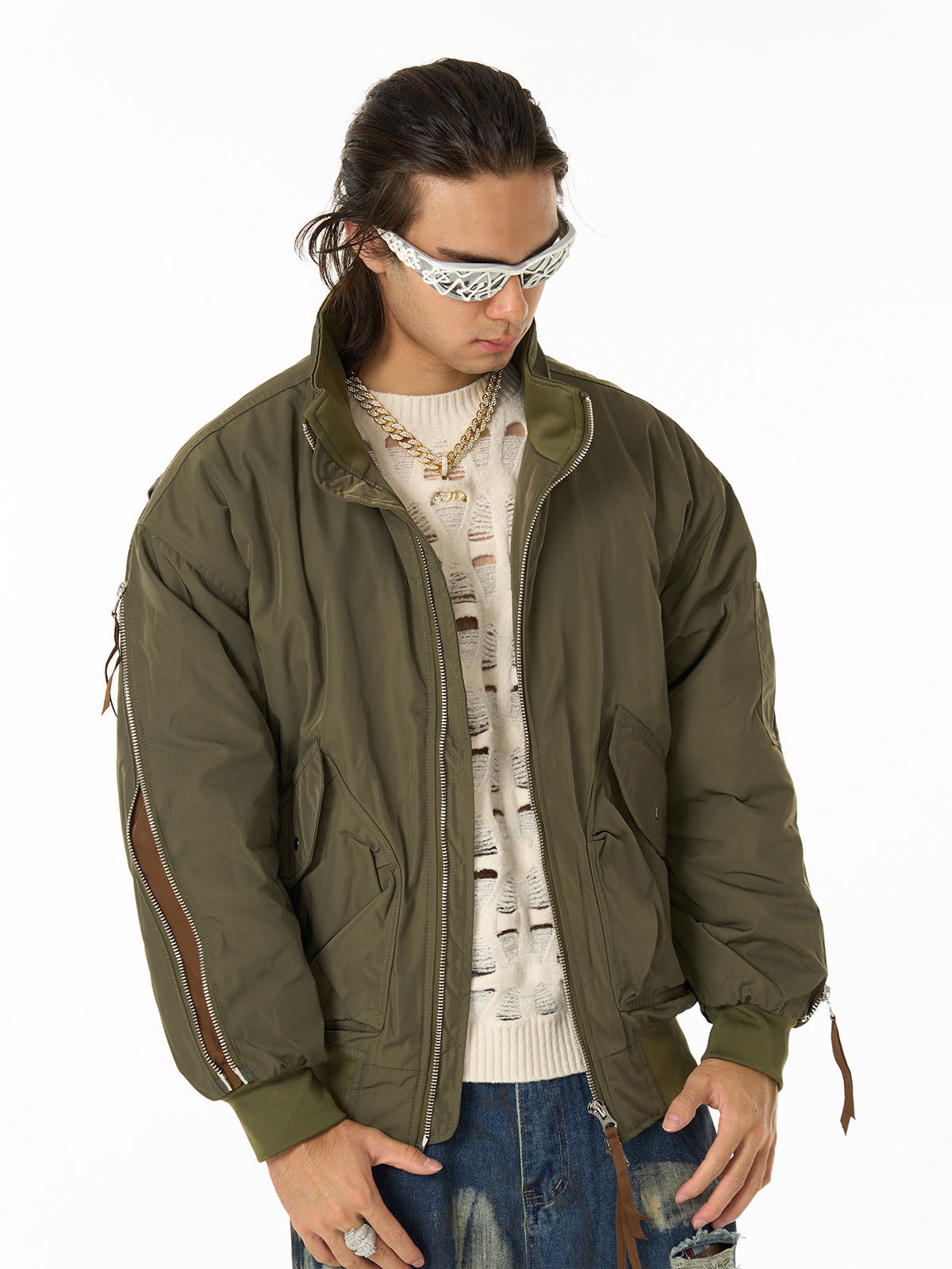 Embroidered Denim Jacket with Trendy Floral Design for Men 