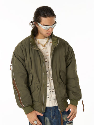 Retro Street Hip-Hop Zipper Design Bomber Jacket 