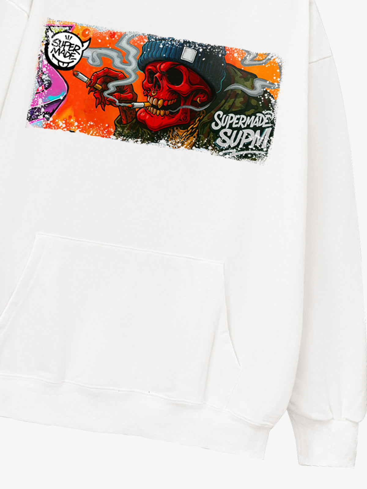 Thesupermade Distressed Blood-red Skull Graffiti Hooded Sweatshirt 