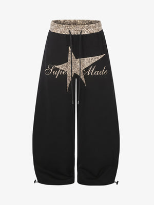 Leopard Star Applique Baggy Sweatpants