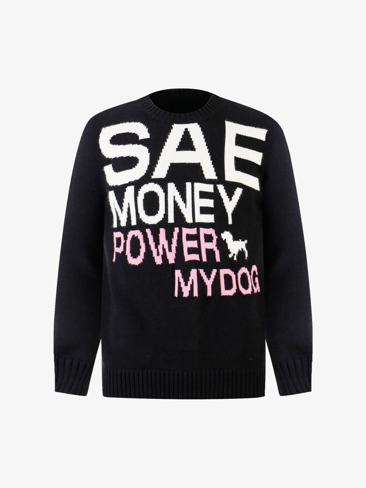 Stylish Graphic Sweater with Bold Typography and Fun Dog Design 