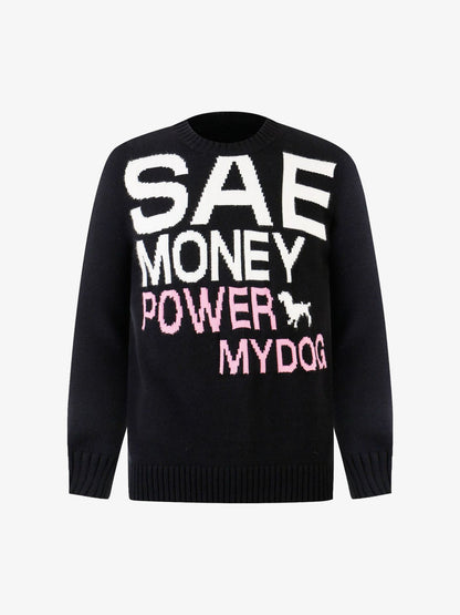 Stylish Graphic Sweater with Bold Typography and Fun Dog Design 
