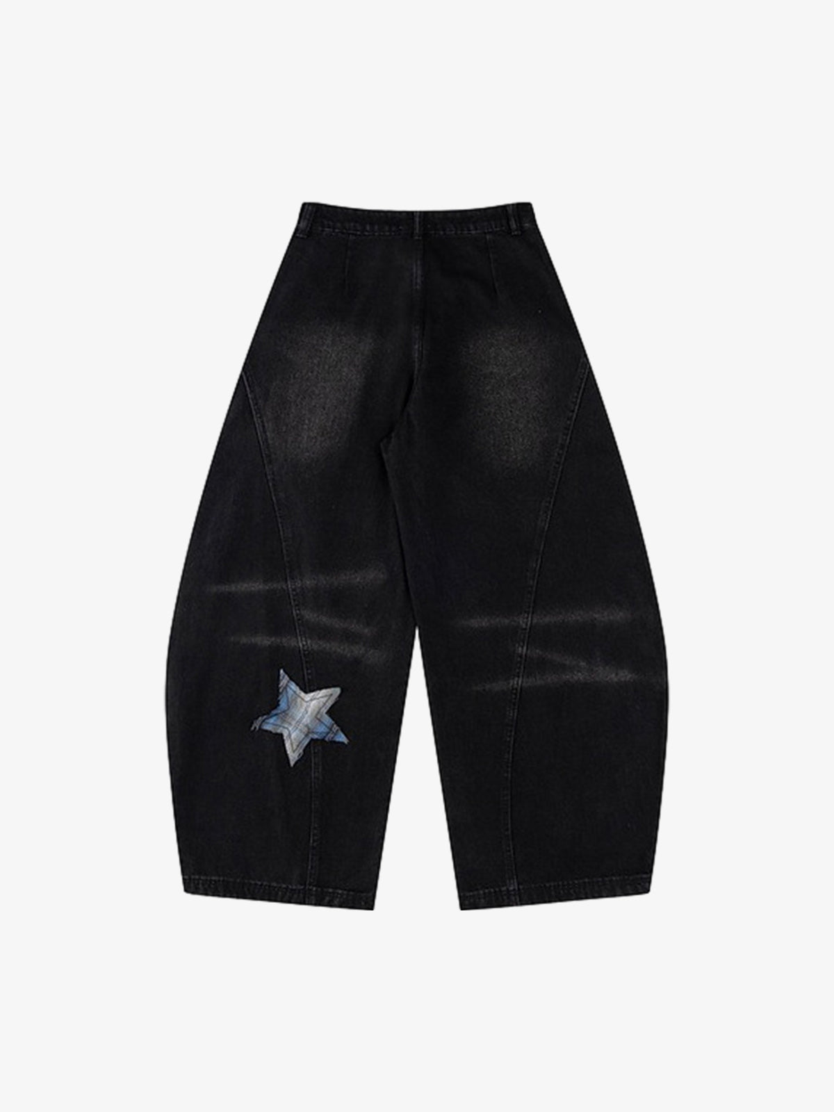 Vintage Design Lace-up Star Embroidered Scimitar Jeans 
