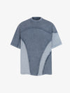 Cotton Blend Oversized Panel T-Shirt with Asymmetric Design and Contrast Stitching 