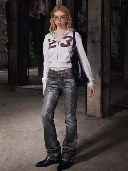 Coated Washed Heavyweight Bootcut Jeans