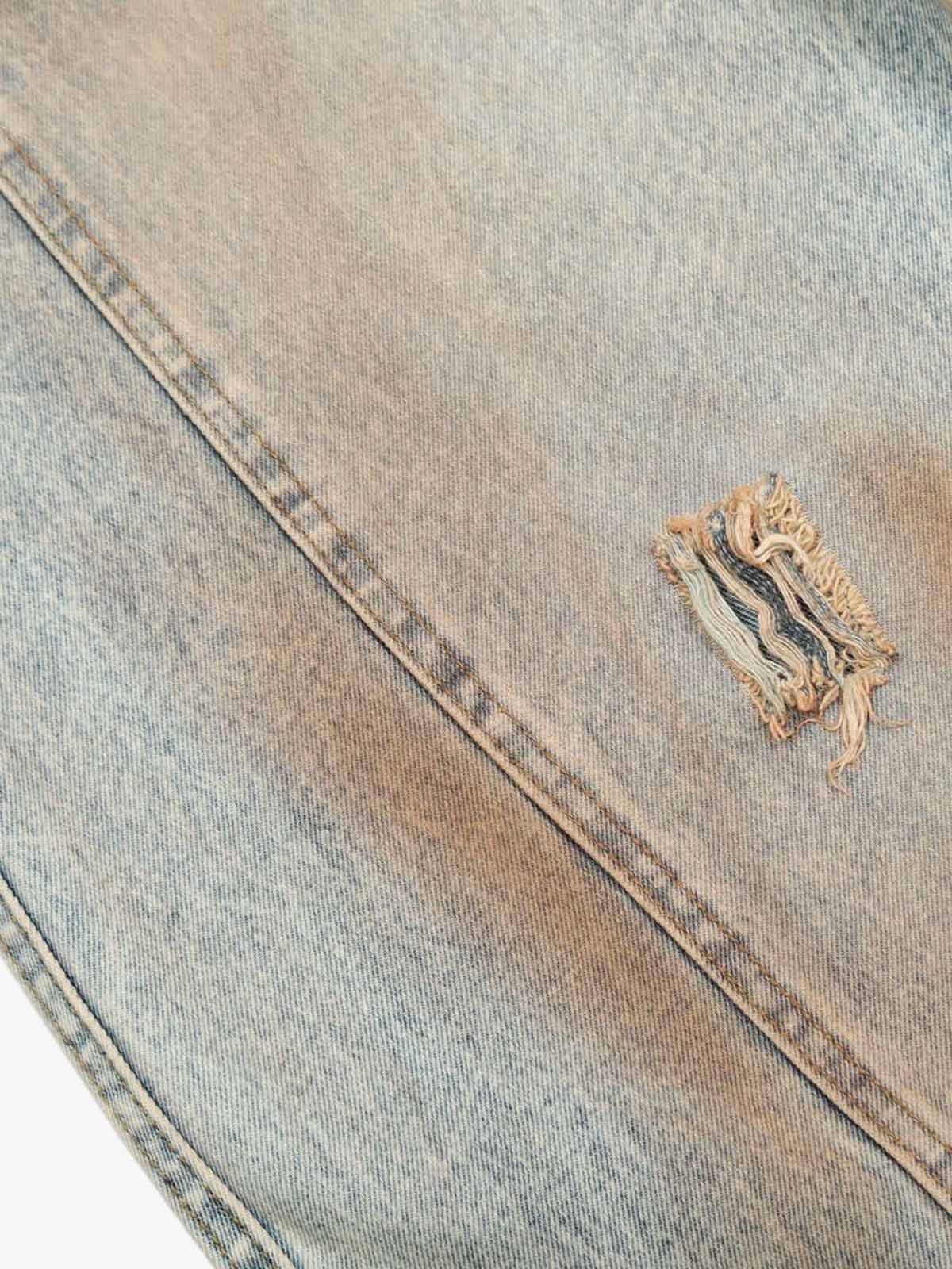 High Street Retro Dirty Dyed Washed Scimitar Jeans 