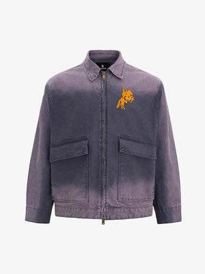 Washed Gradient Embroidered Zip Jacket 