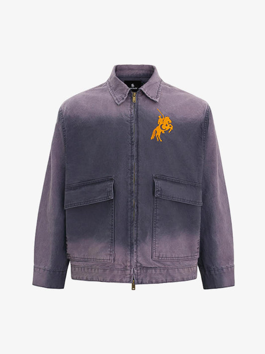 Washed Gradient Embroidered Zip Jacket 