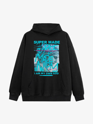 Supermade Street Graffiti Statue-print Hooded Hweatshirt 
