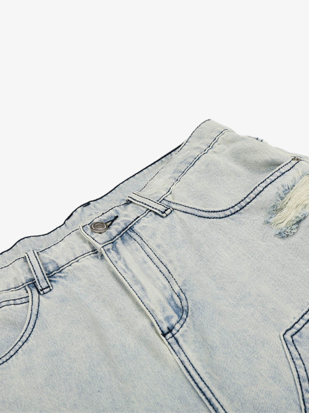 Distressed Denim Cargo Shorts