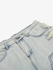 Distressed Denim Cargo Shorts