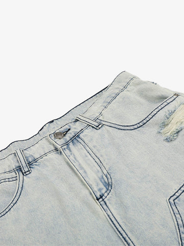 Distressed Denim Cargo Shorts