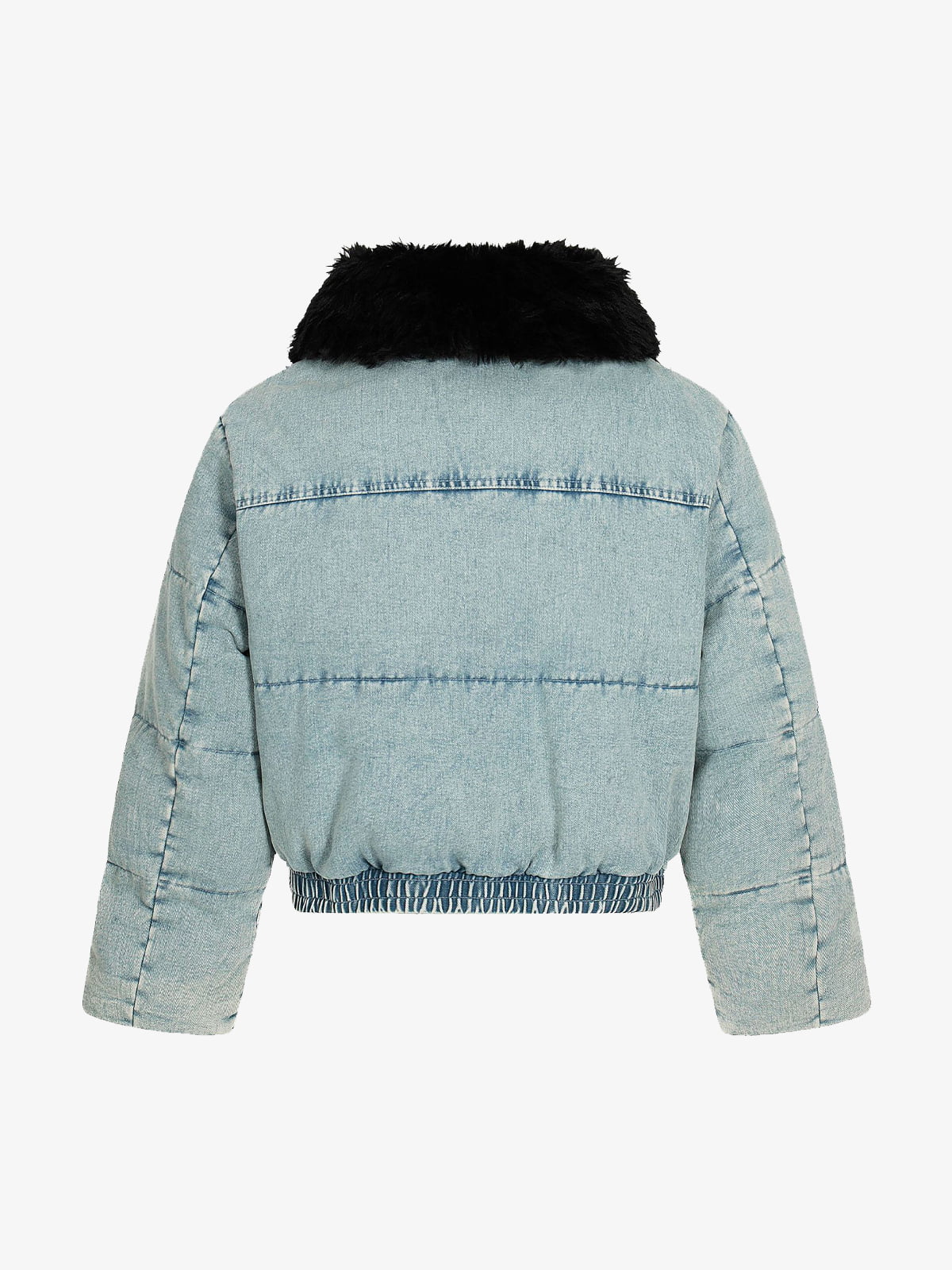 Retro Washed Denim Faux Fur Collar Quilted Jacket 
