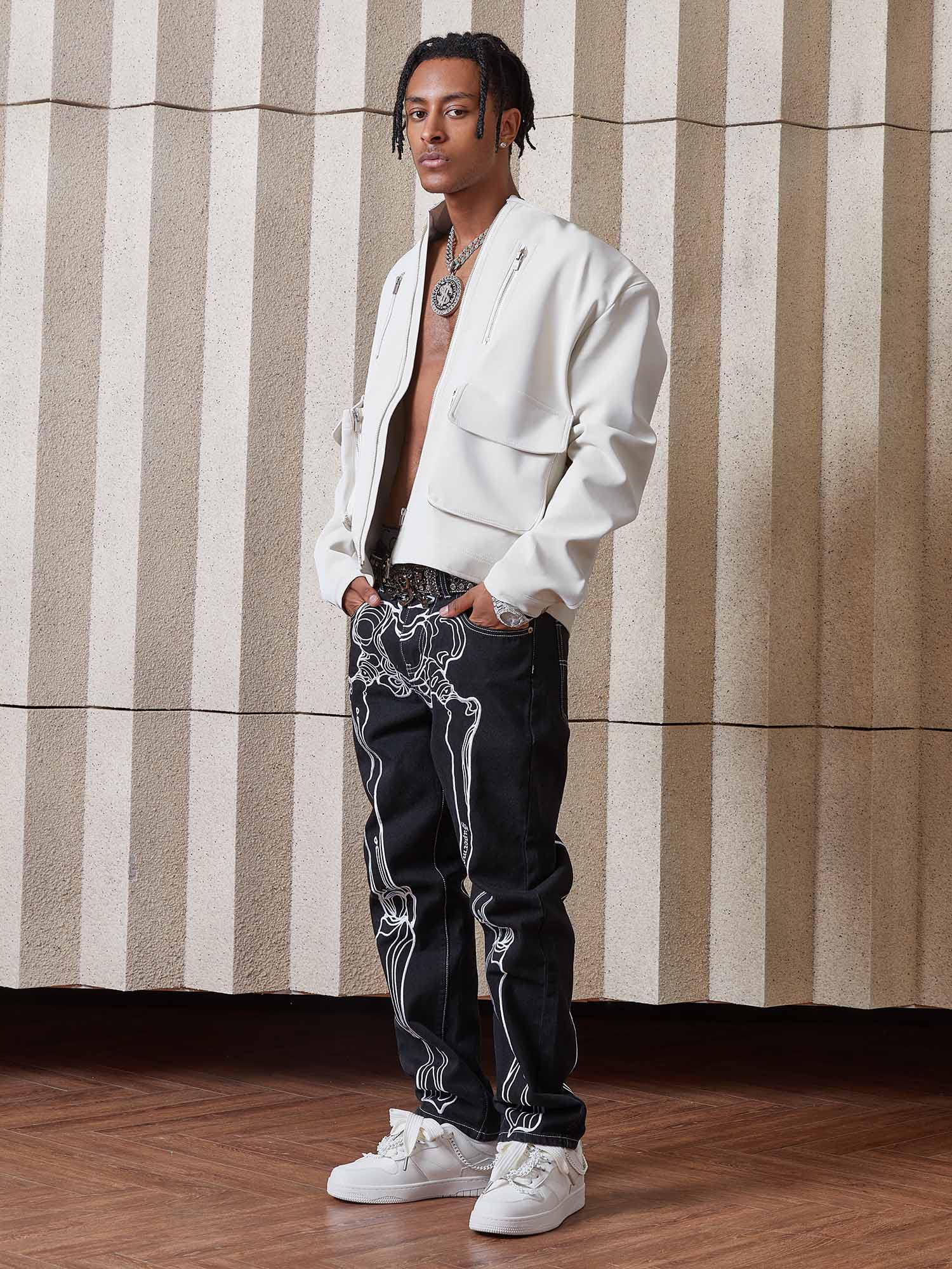 Thesupermade Hip Hop Bones Embroidered Jeans