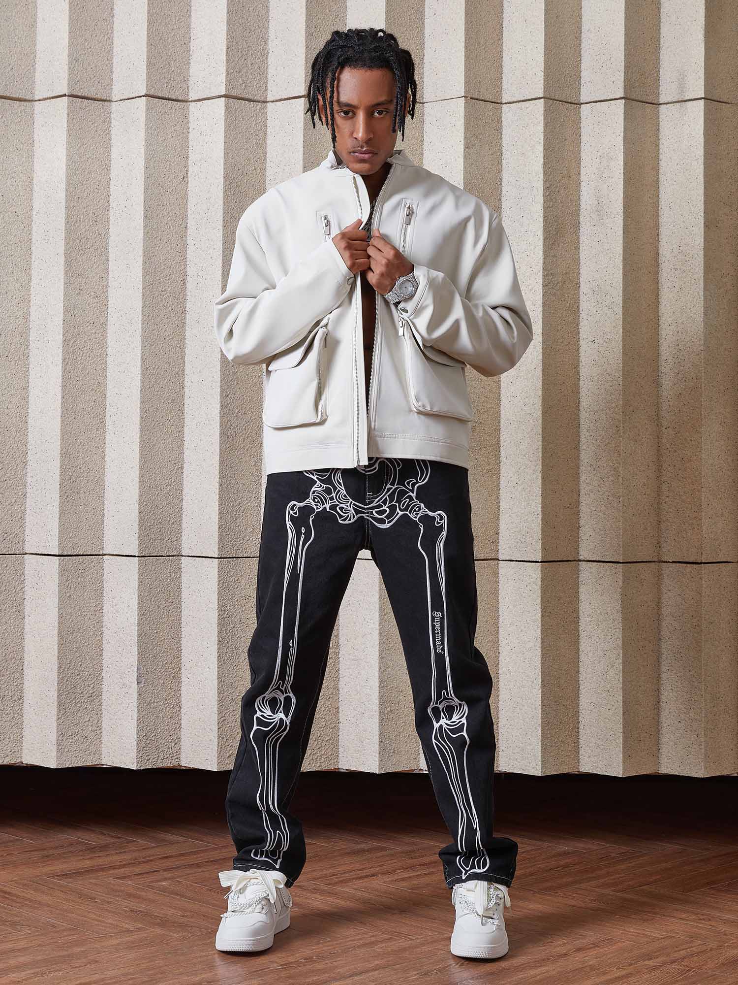 Thesupermade Hip Hop Bones Embroidered Jeans
