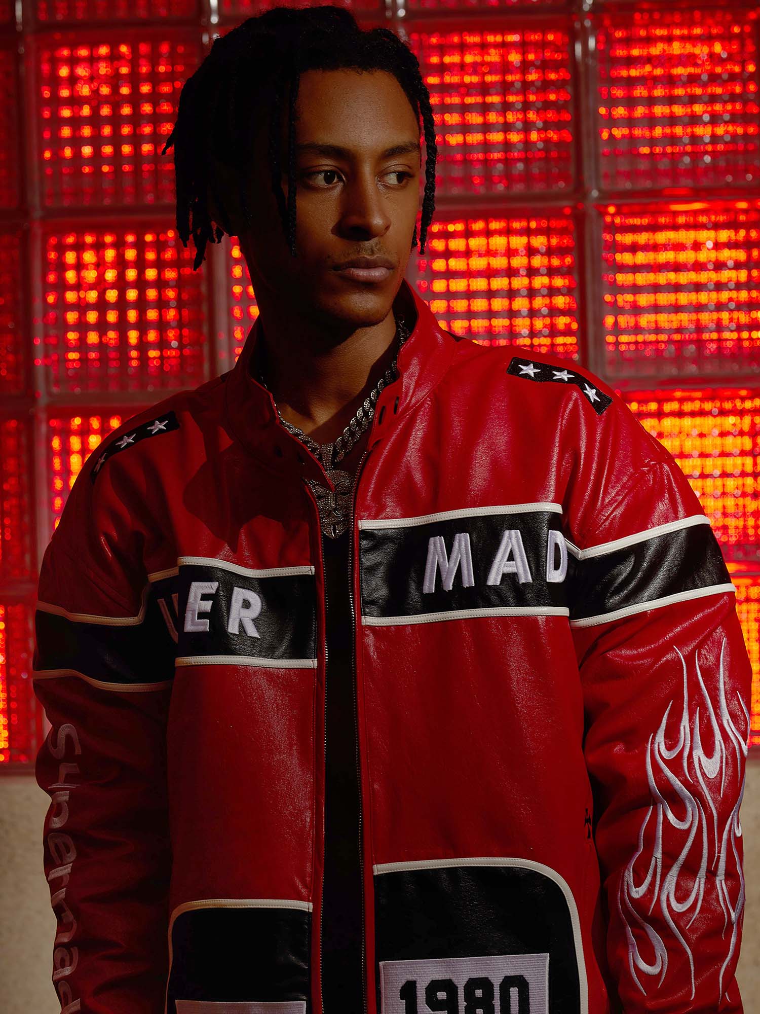 Thesupermade Vintage Biker Style Embroidered Leather Jacket - 1746