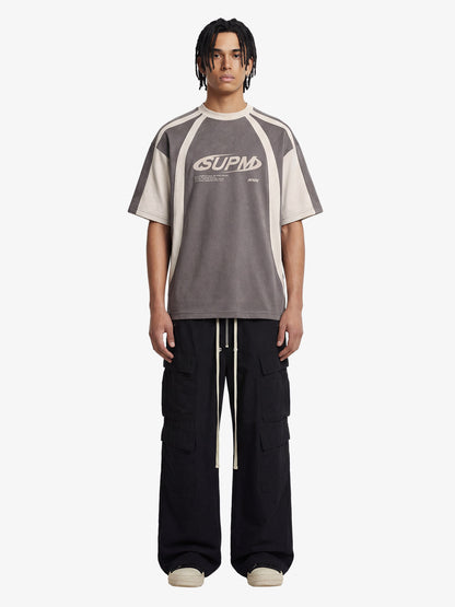 Jersey Deconstructed Contrast Color Stitching Print T-shirt - 2407 