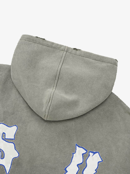 SPMD Flame Letter Graphic Cotton Hoodie 