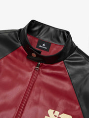Original Contrast Color Leather Jacket - 2565 