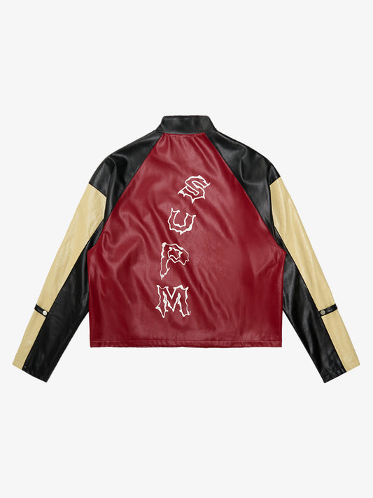 Original Contrast Color Leather Jacket 