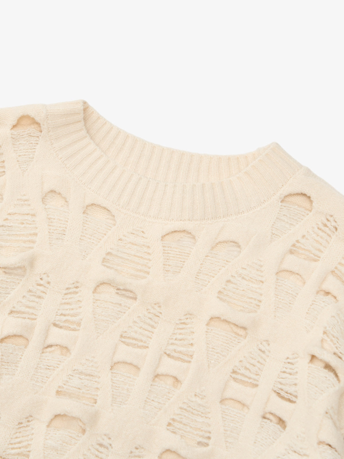 Ripped Openwork Crewneck Sweater 