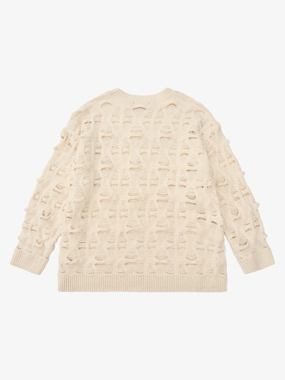 Ripped Openwork Crewneck Sweater 