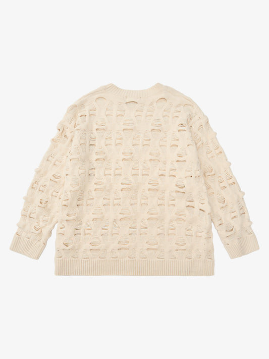 Ripped Openwork Crewneck Sweater 