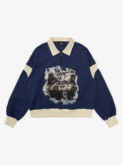 Original Racing Style Print Lapel Sweatshirt 