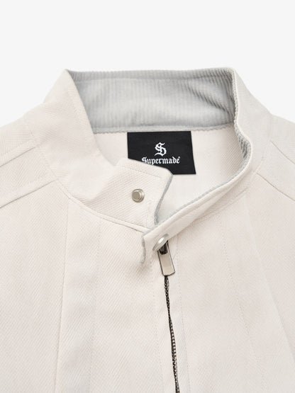Deconstructed Split Stand Collar PU Leather Jacket 