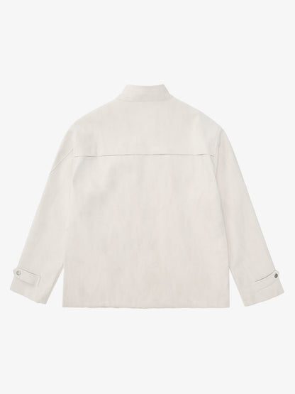 Deconstructed Split Stand Collar PU Leather Jacket 