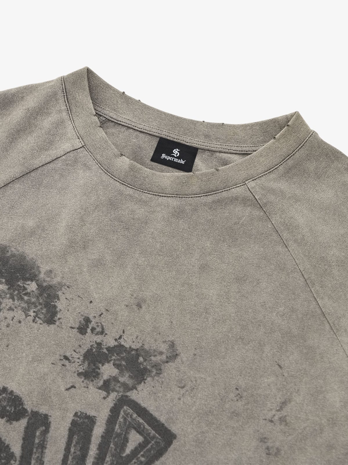 Washed Contrast Color Print Long Sleeve Cotton T-shirt 