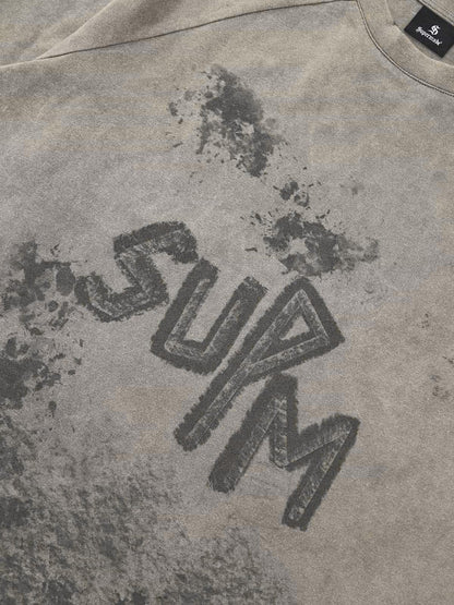 Washed Contrast Color Print Long Sleeve Cotton T-shirt 