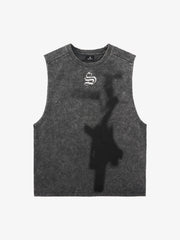 Cross-Print Distressed Washed Vest 
