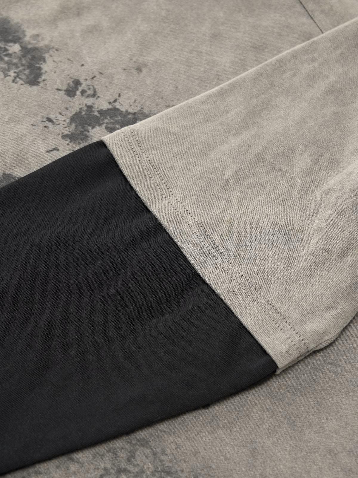 Washed Contrast Color Print Long Sleeve Cotton T-shirt 