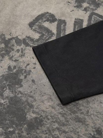 Washed Contrast Color Print Long Sleeve Cotton T-shirt 