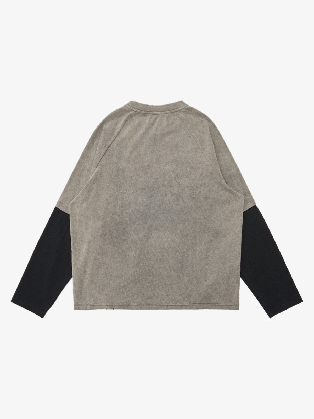 Washed Contrast Color Print Long Sleeve Cotton T-shirt 