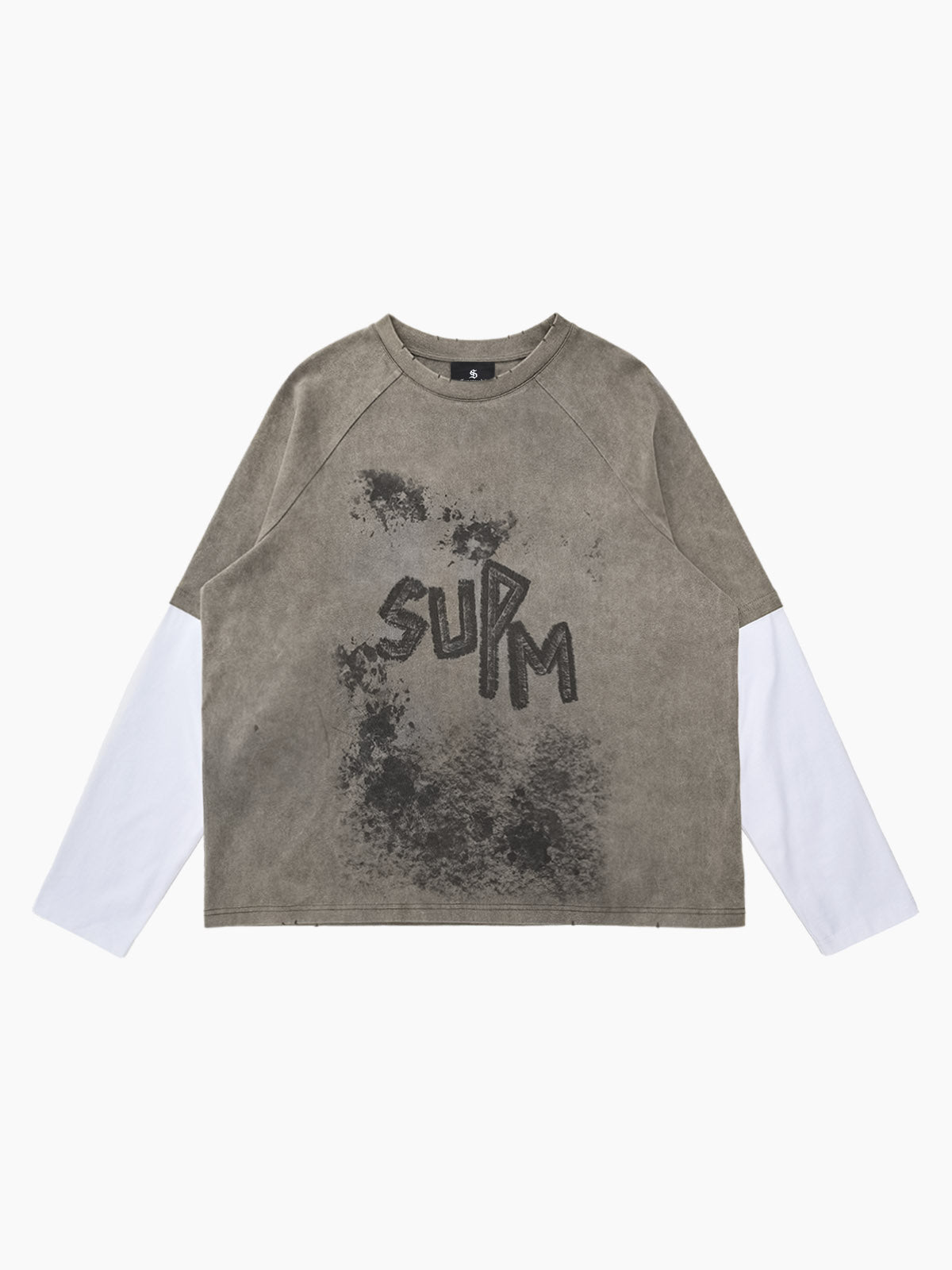 Original Retro Contrast Color Faux Two-Piece Long-Sleeved T-Shirt 
