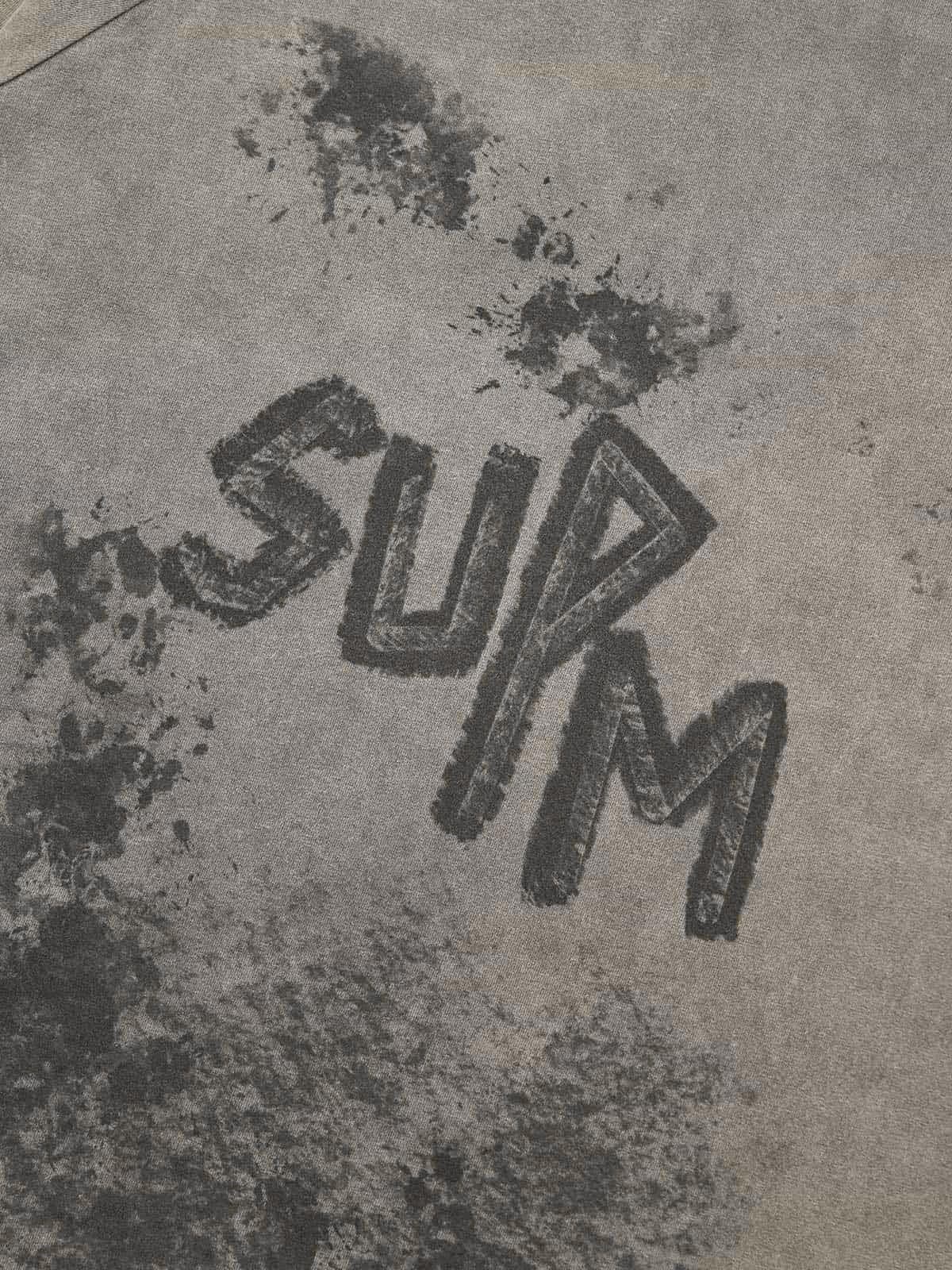 Washed Contrast Color Print Long Sleeve Cotton T-shirt 