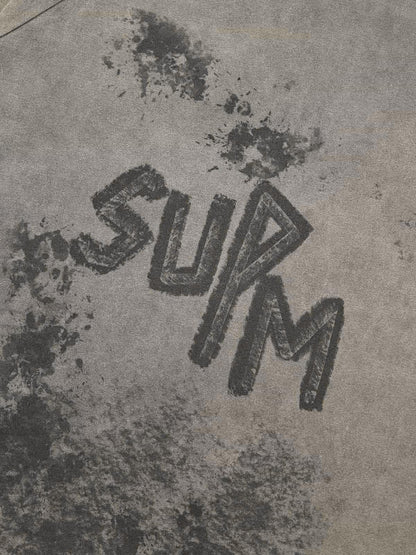 Washed Contrast Color Print Long Sleeve Cotton T-shirt 